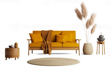 living room with yellow sofa and dried plants 19634931 PNG