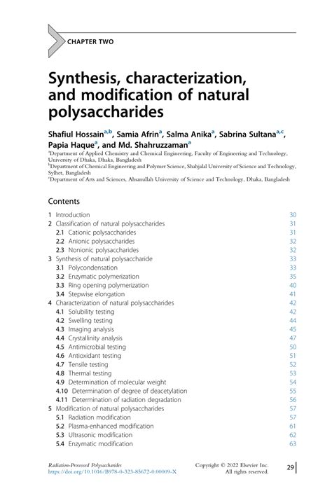 (PDF) Synthesis, characterization, and modification of natural polysaccharides