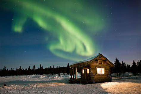 Aurora Borealis over Moose Creek cabin in the White Mountains National ...