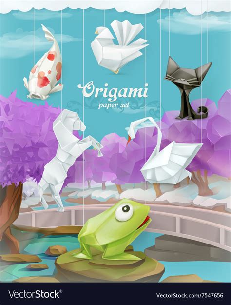 Origami paper animals Royalty Free Vector Image