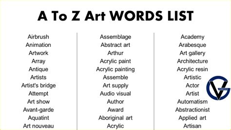 Art Vocabulary Words - GrammarVocab