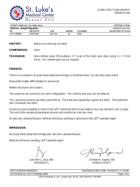 Ct Scan Result sample template | Radiology | Ct Scan