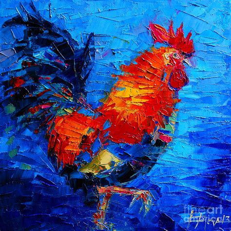 Abstract Colorful Gallic Rooster Painting by Mona Edulesco