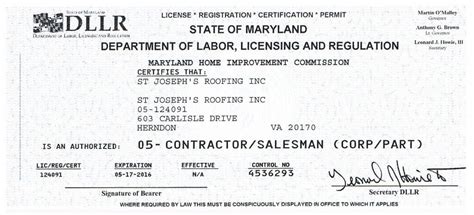 Contractor's License Maryland - St. Joseph’s Roofing | Residential & Commercial Roofing