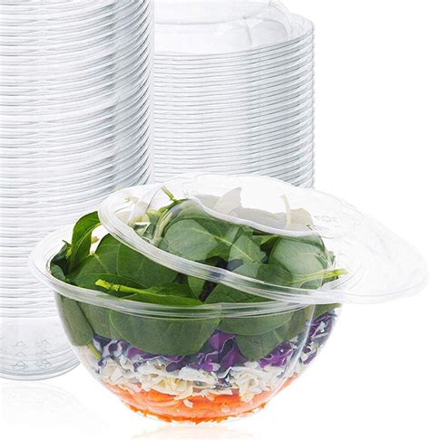 Plastic Salad Bowls (50 Count) 32 Oz. Disposable Salad Bowls with Lids - To-Go Container With ...