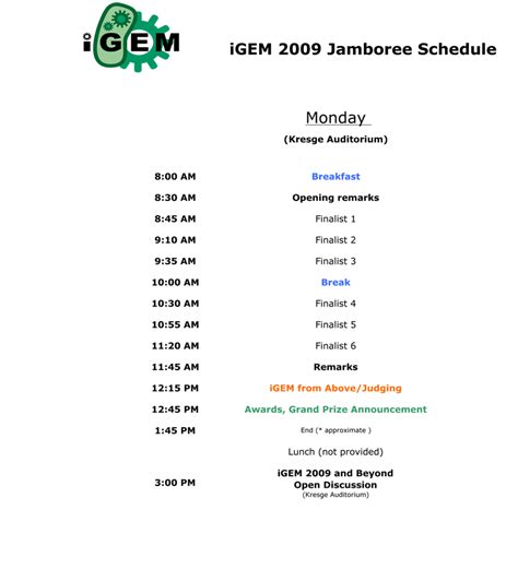 Jamboree/Schedule - 2009.igem.org