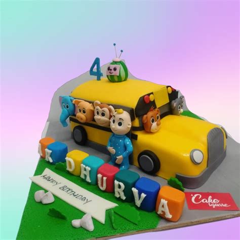 Cocomelon School Bus Theme Cake - Cake Square Chennai | Cake Shop in Chennai