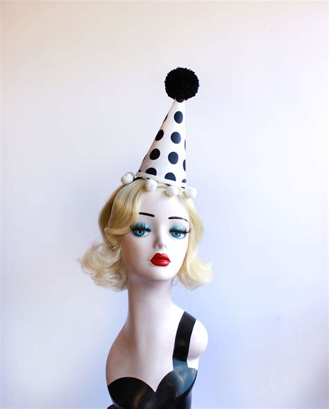 "Black and White Polka Dot Clown Hat, Halloween Costume, Vintage Clown, Burlesque, Circus ...