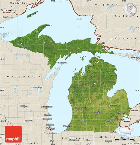 Satellite Map of Michigan, shaded relief outside