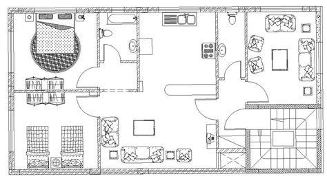 2 BHK House Furniture Layout Plan AutoCAD Drawing - Cadbull