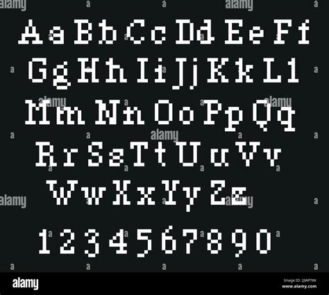 Pixel alphabet letters and punctuation marks. Modern stylish font or typeface for headline in ...