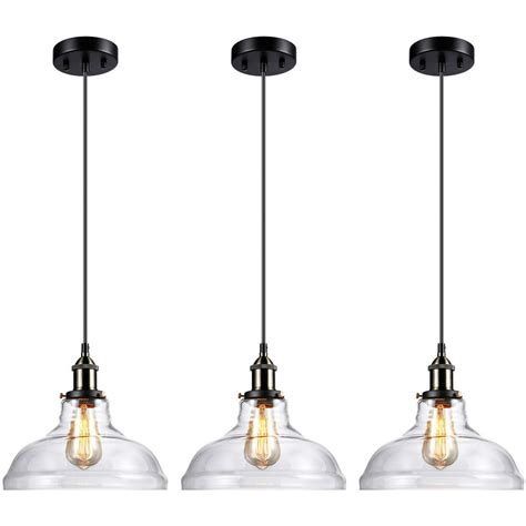 LEONLITE 3 Pack Clear Glass Industrial Pendant Light for Dining Room ...