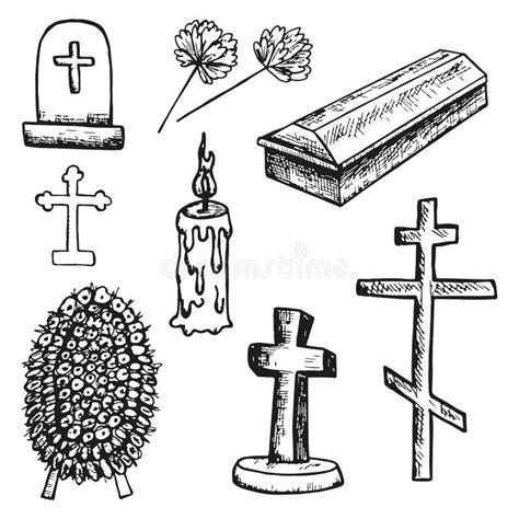 Ritual Funeral Items Set Objects Set Vector Sketches Stock Vector ...