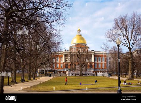 The Massachusetts State House viewed from Boston Common park Boston ...