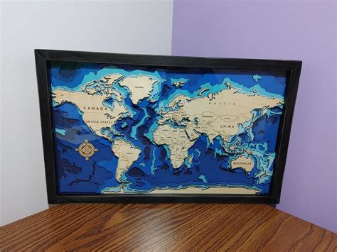 World 3D Map World Bathymetric Map Layered Map Laser cut | Etsy