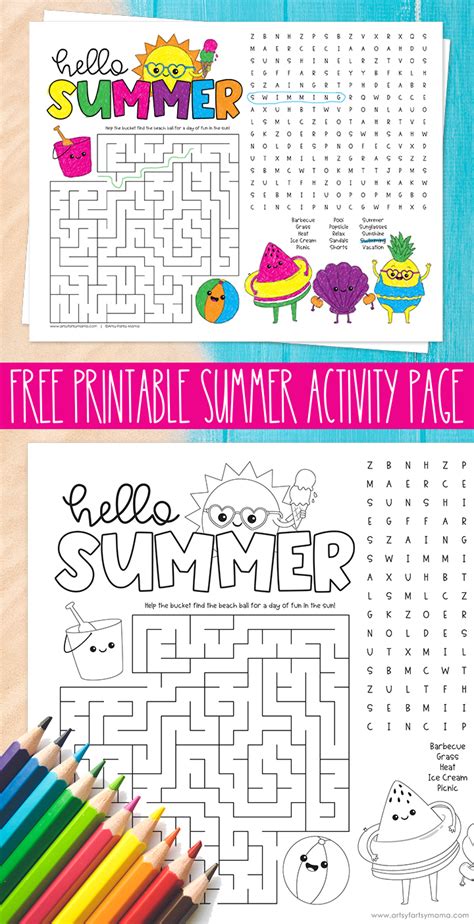 Free Printable Summer Activity Page | artsy-fartsy mama