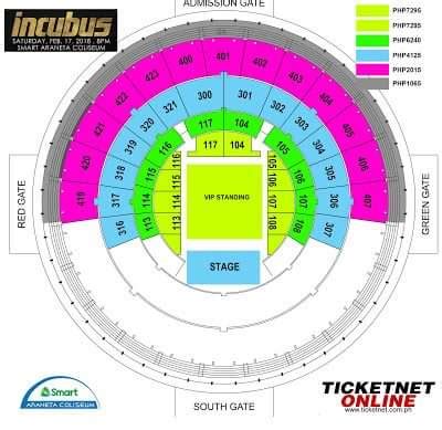 Seat plan for Incubus on February... - Philippine Concerts