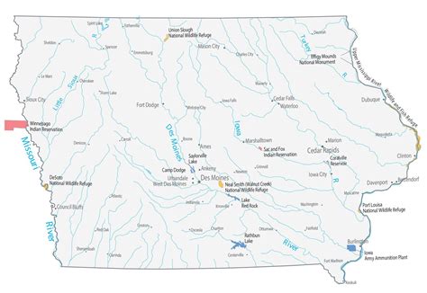 Iowa State Map - Places and Landmarks - GIS Geography