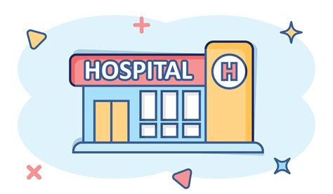 Hospital building icon in comic style. Medical clinic cartoon vector illustration on isolated ...