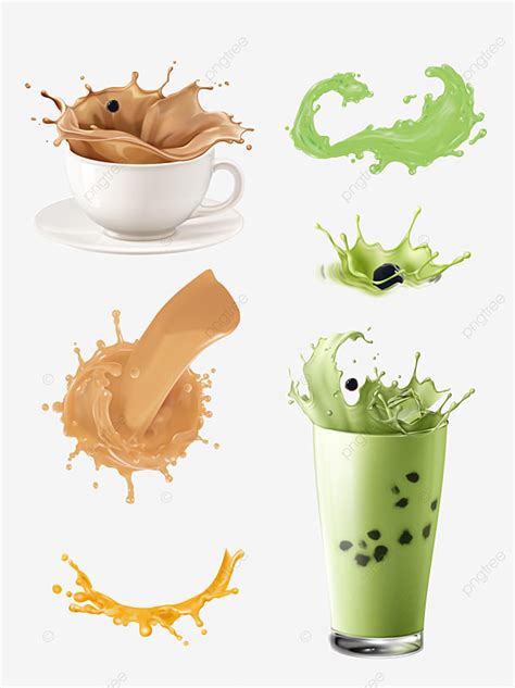 Milk Tea Splash Vector Hd Images, Original Vector Matcha Green Tea Milk Tea Splash Water Drop ...