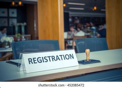 Registration Desk Front Conference Register Seminar Stock Photo ...