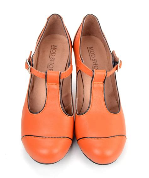 The Dusty In Burnt Orange – Ladies Retro T-Bar Shoe by Modshoes – Mod Shoes