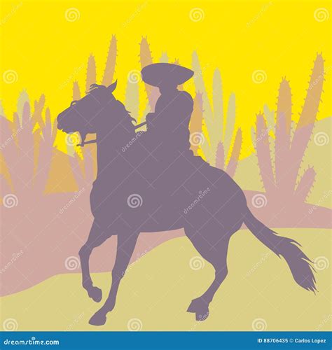 The Rider In The Mexican Man National Costumes Galloping On Skeleton Horse. Cartoon Vector ...