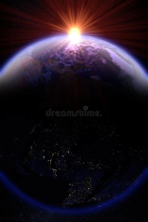 Sunrise over planet earth stock illustration. Illustration of population - 110613472