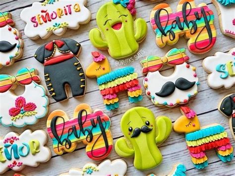 Cactus, Mariachi & Piñata ‘Señor or Señorita’ Baby Cookies | Gender reveal cookies, Baby shower ...
