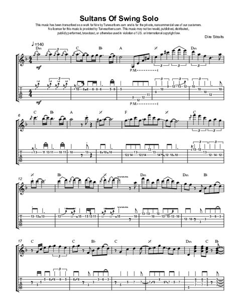 Tunescribers | Sultans Of Swing Solo | Sheet Music