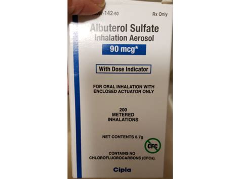 Albuterol Sulfate Inhalation Aerosol 90 mcg, 6.7 g Cipla (RX) Ingredients and Reviews