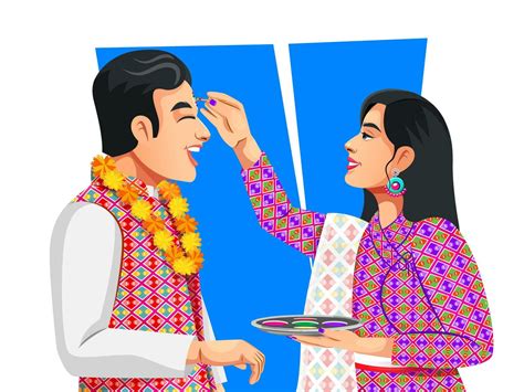 Nepali woman is giving blessings to the brother by putting tika on his forehead and celebrating ...