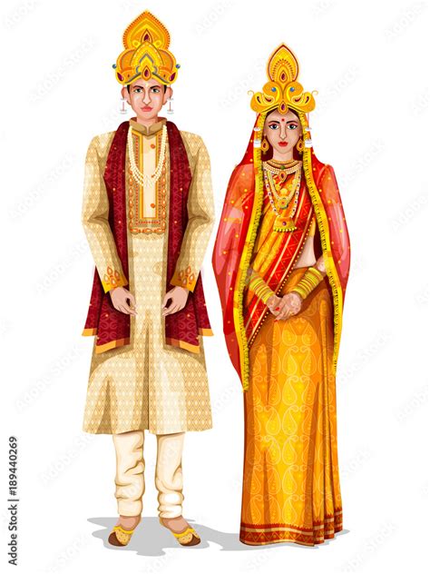 Odia wedding couple in traditional costume of Odisha, India Stock ...