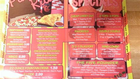 Menu at Pizza Rita pizzeria, Spokane, N Wall St