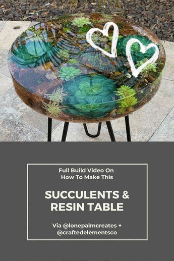 a glass table with plants on it and the words succulents & resinin table