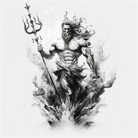 Poseidon Tattoo Design White Background PNG File Download - Etsy