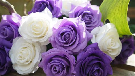 Real Touch 12 Stems Light Purple | White Mix Color Silk Artificial Ros ...