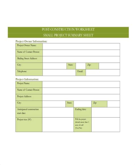 Construction Project Summary Template