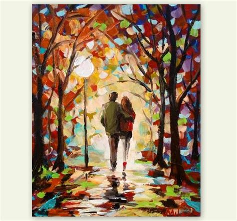 Couple in love - Original Romantic Acrylic Painting - Night Scene ...