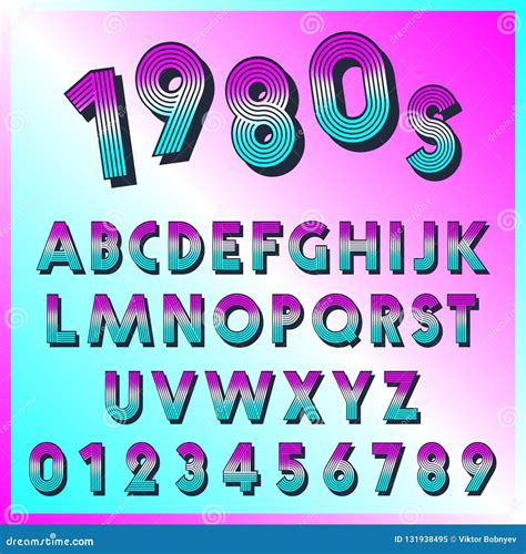 80s Retro Font Template. Set of Letters and Numbers Lines Vintage ...