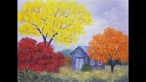 Easy Autumn Tree Landscape with Barn Acrylic Painting Tutorial for Begin... | Landscape ...