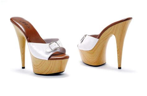 Sexy Wood Grain Buckle Platform Stilettos Mules High Heels Shoes Adult ...