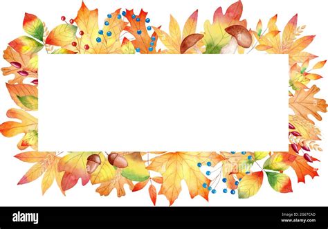 Fall leaves frame watercolor clipart. Autumn orange leaf illustration. Clip art for invitations ...