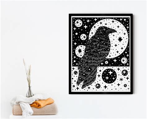 Black Crow Printable Wall Art Black and White Art Monochrome | Etsy