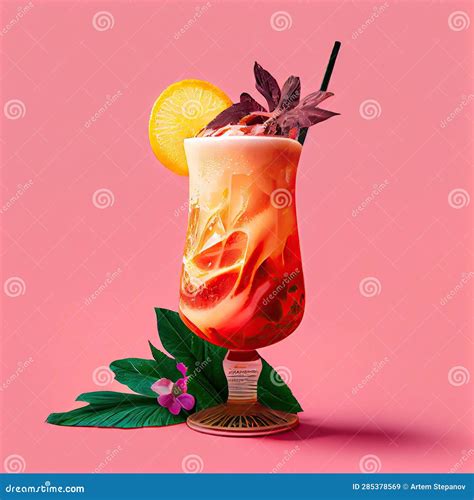 Singapore Sling Cocktail on Pink Background, Tropical Party Coctail ...