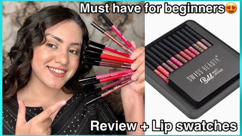 Swiss beauty bold matte lip liner set of 12 Review + Lip swatches💄 Kp styles - YouTube