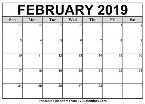 2019 Printable Monthly Calendar Formats (Blank) | Zenodo