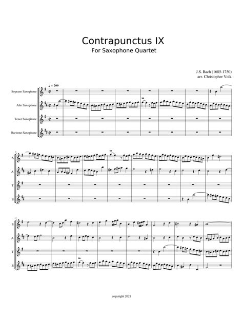  Contrapunctus IX For Saxophone Quartet by Johann Sebastian Bach