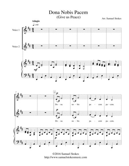  Dona Nobis Pacem (Give Us Peace) - For 2-part Choir With Piano Accompaniment by Traditional