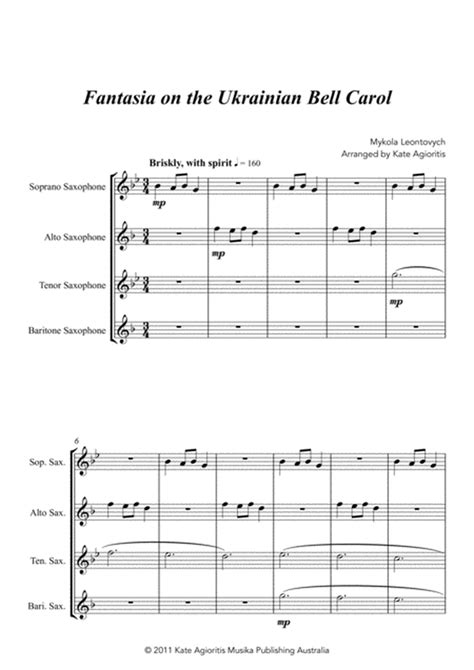  Fantasia On The Ukrainian Bell Carol - For Saxophone Ensemble by M. Leontovych